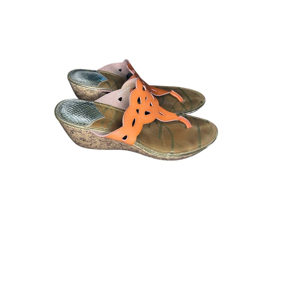 Sam & Libby Cork Wedge Thong Sandals Cutout Slip On Coral 10